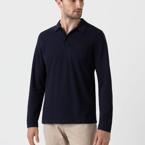 Sunspel Navy Long Sleeve Riviera Polo Shirt (M)